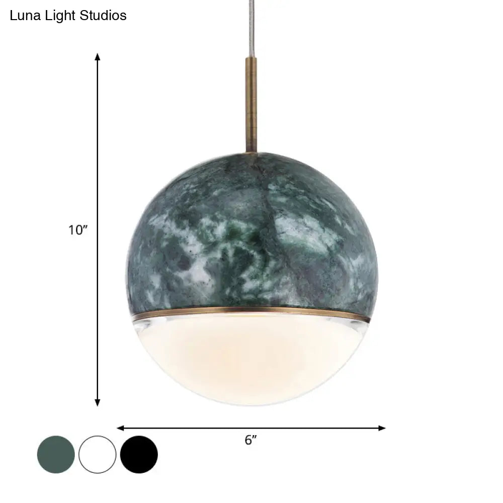 Marble Led Pendant Light Kit - Designer Black/White/Green Hanging Lamp For Living Room