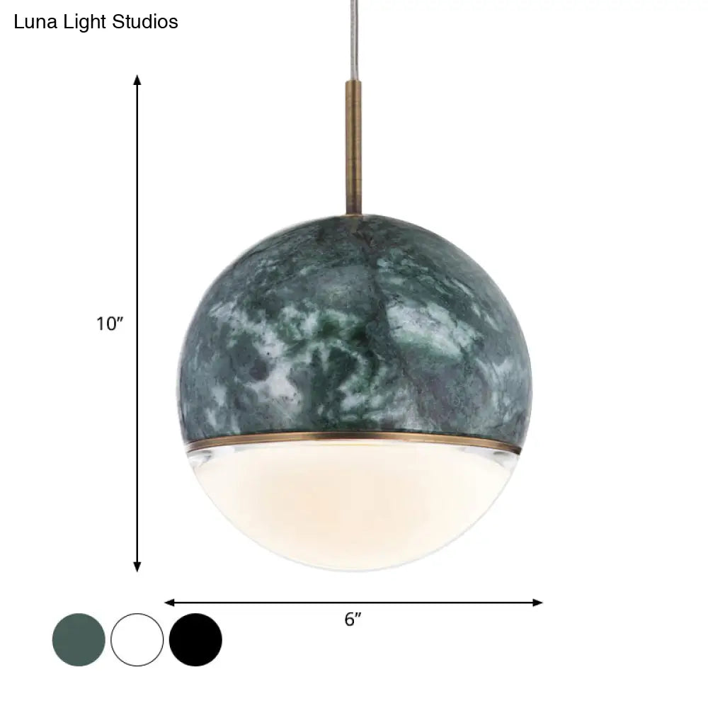 Led Marble Pendant Light Kit In Designer Black/White/Green For Living Room