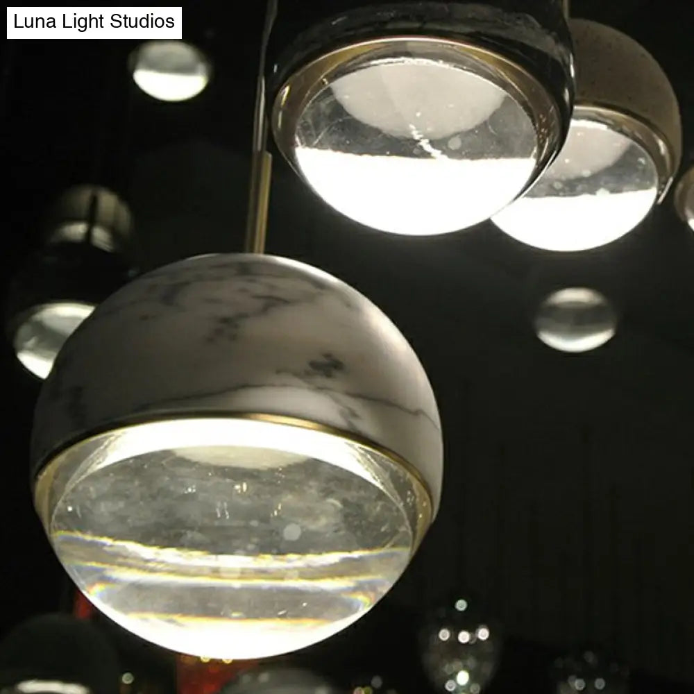 Marble Led Pendant Light Kit - Designer Black/White/Green Hanging Lamp For Living Room White / A