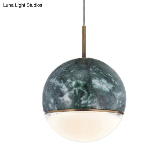 Marble Led Pendant Light Kit - Designer Black/White/Green Hanging Lamp For Living Room