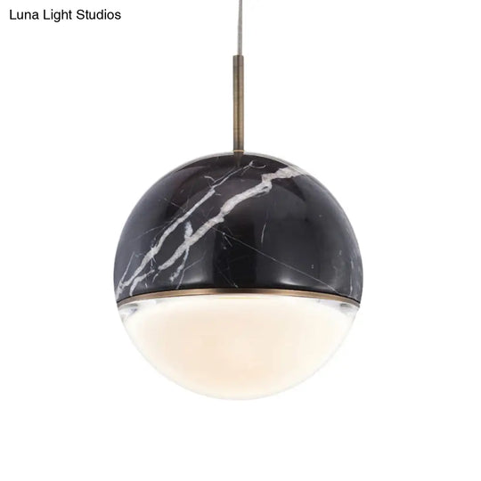 Marble Led Pendant Light Kit - Designer Black/White/Green Hanging Lamp For Living Room