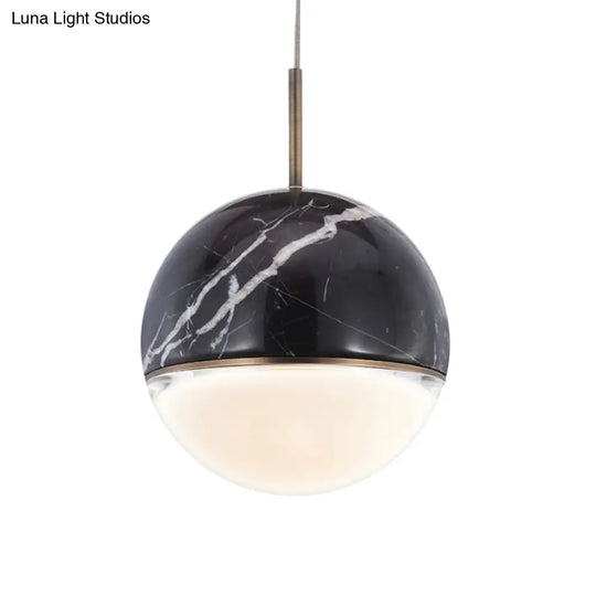 Led Marble Pendant Light Kit In Designer Black/White/Green For Living Room