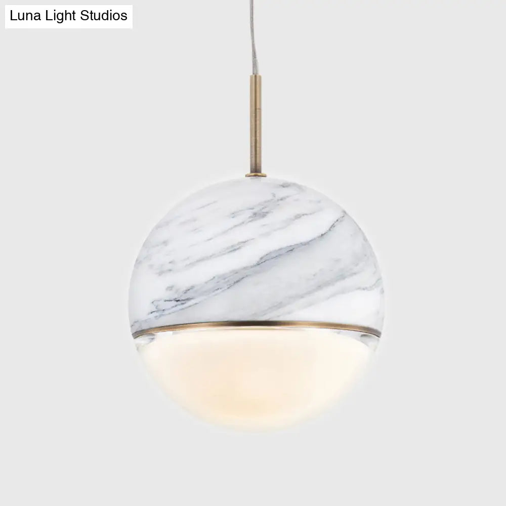 Marble Led Pendant Light Kit - Designer Black/White/Green Hanging Lamp For Living Room