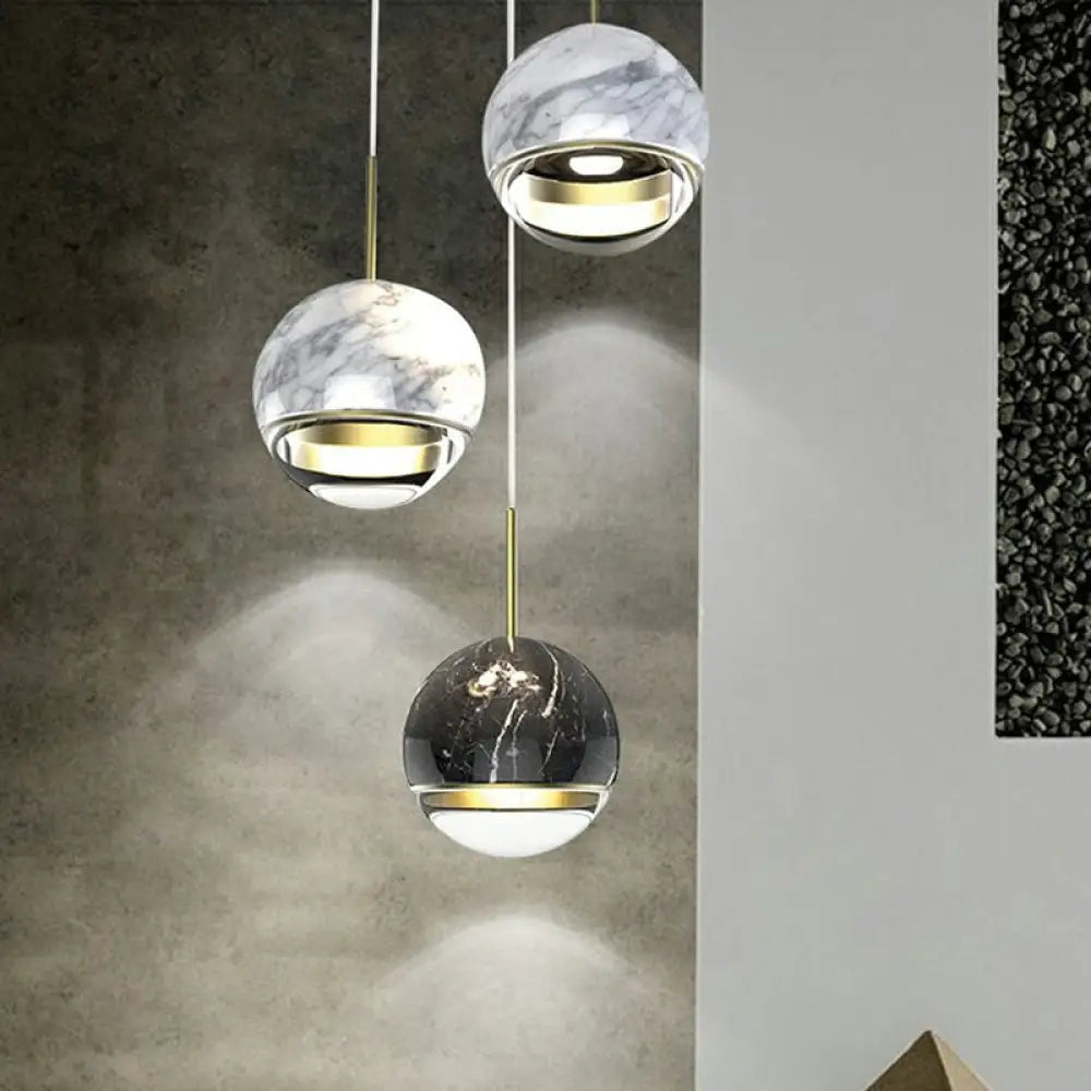 Led Marble Pendant Light Kit In Designer Black/White/Green For Living Room Black / A