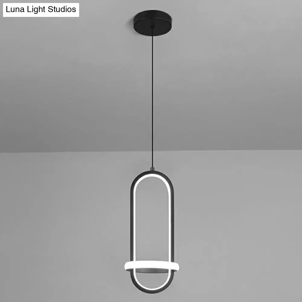 Modern Led Metal Bedside Pendant Chandelier With Halo Ring Black / White