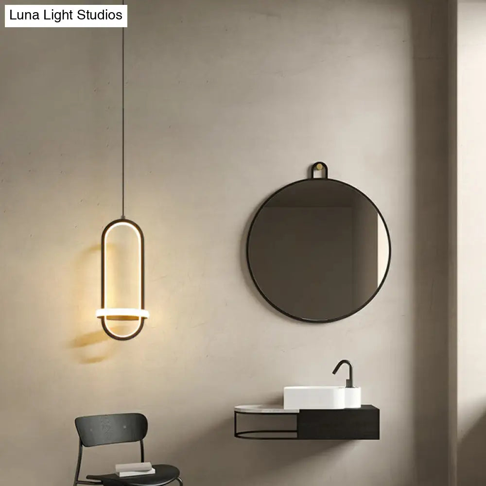 Led Metal Bedside Pendant Light With Halo Ring