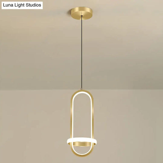 Modern Led Metal Bedside Pendant Chandelier With Halo Ring Gold / White