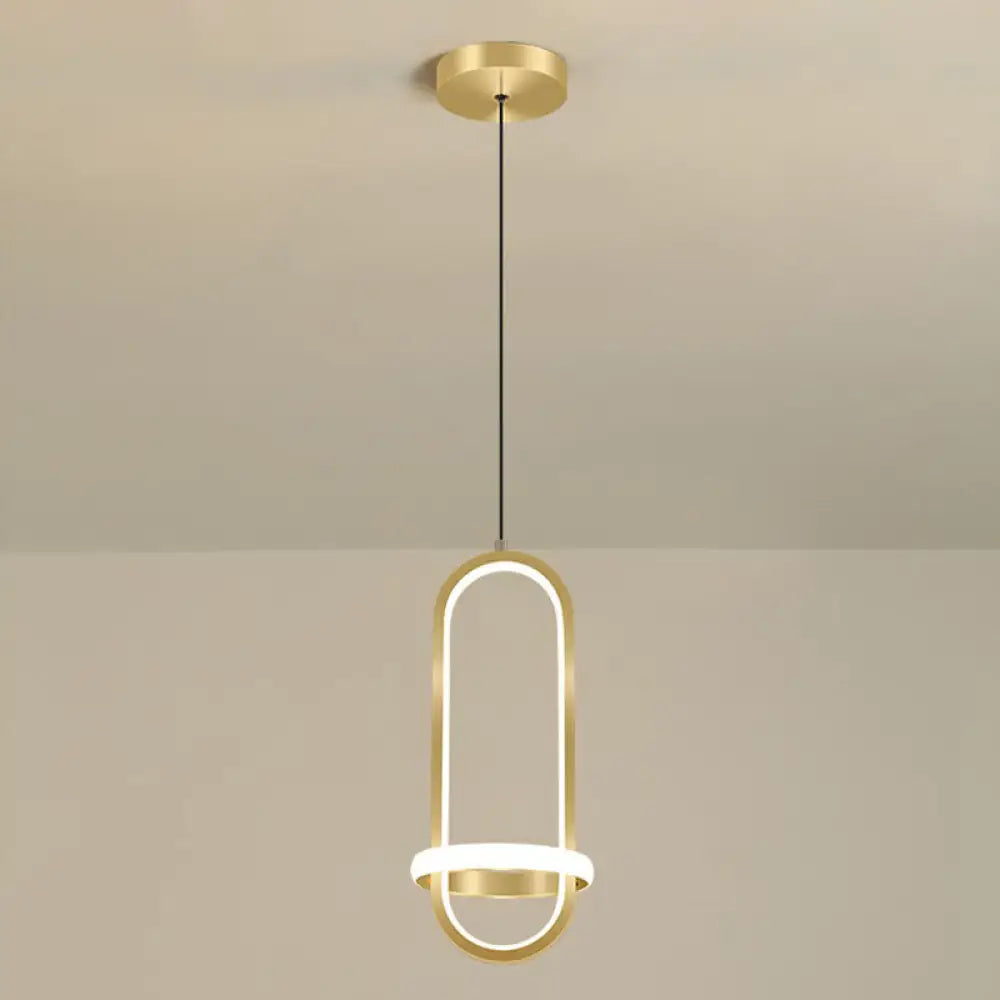 Led Metal Bedside Pendant Light With Halo Ring Gold / White