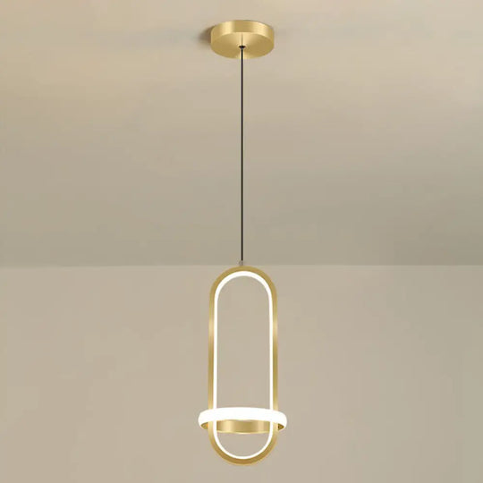 Led Metal Bedside Pendant Light With Halo Ring Gold / White