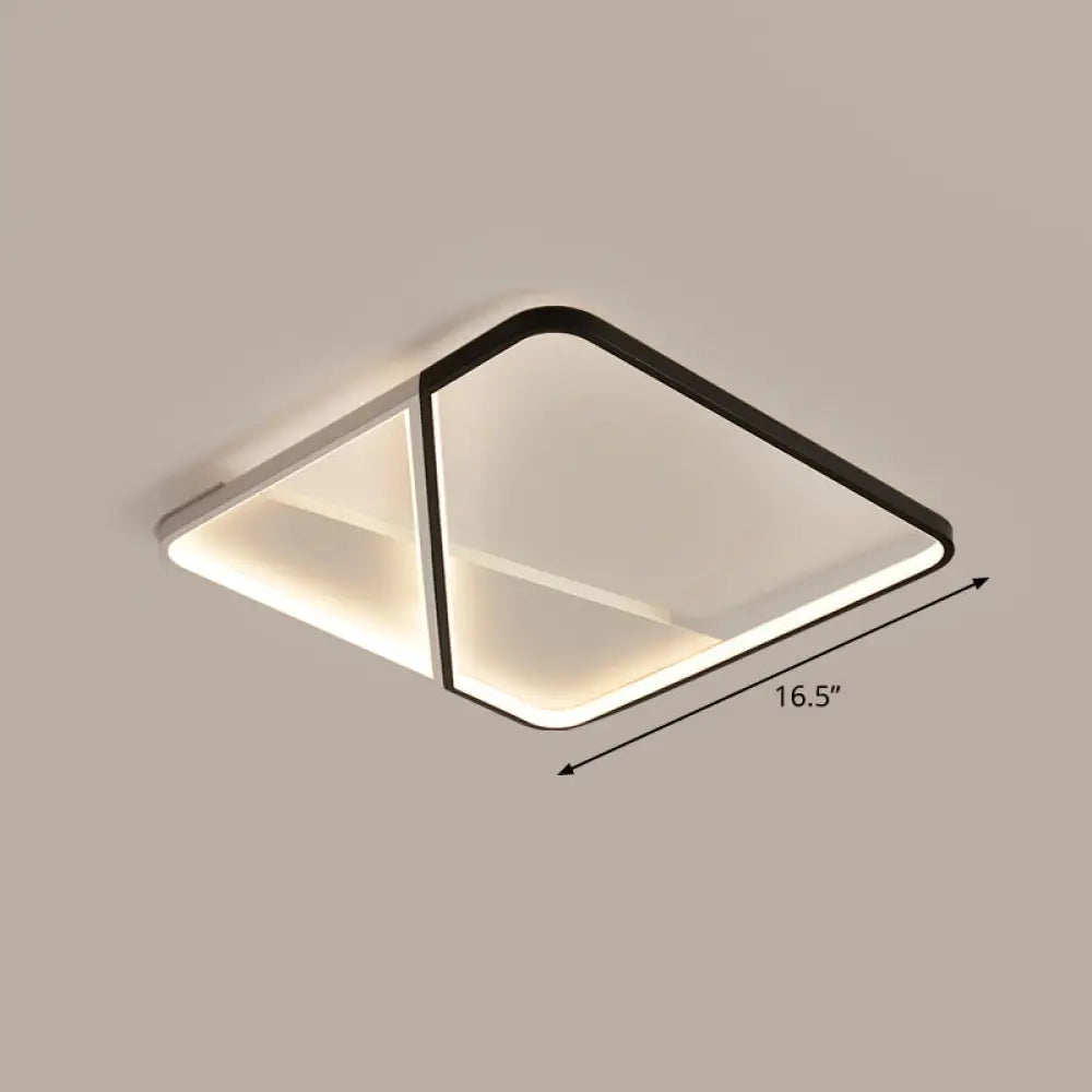 Led Metal Square Flush Mount Ceiling Lamp For Bedroom - Simple Black - White Style / 16.5’