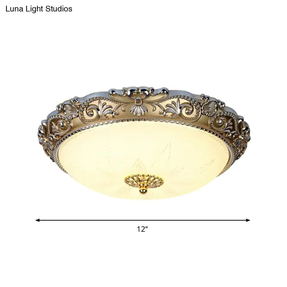 Led Milk Glass Brass Flushmount Ceiling Light - Traditional Style (12/16 Wide)