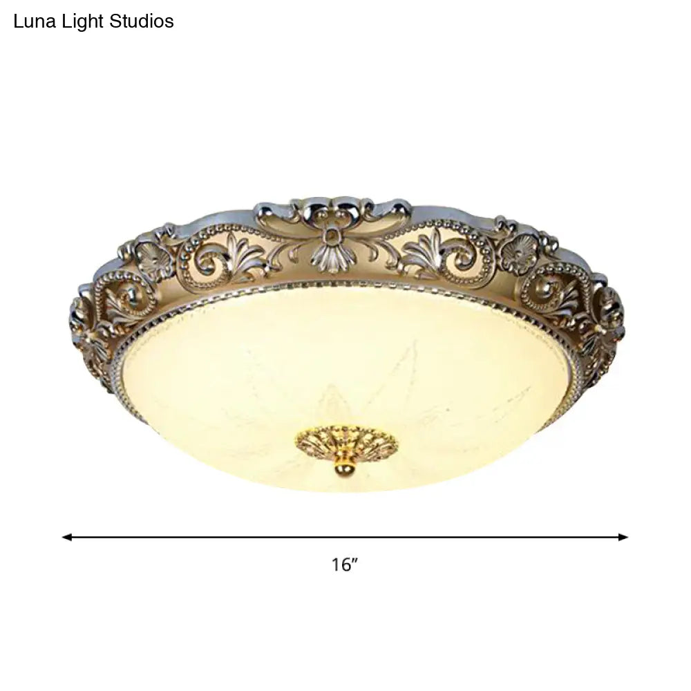 Led Milk Glass Brass Flushmount Ceiling Light - Traditional Style (12/16 Wide)