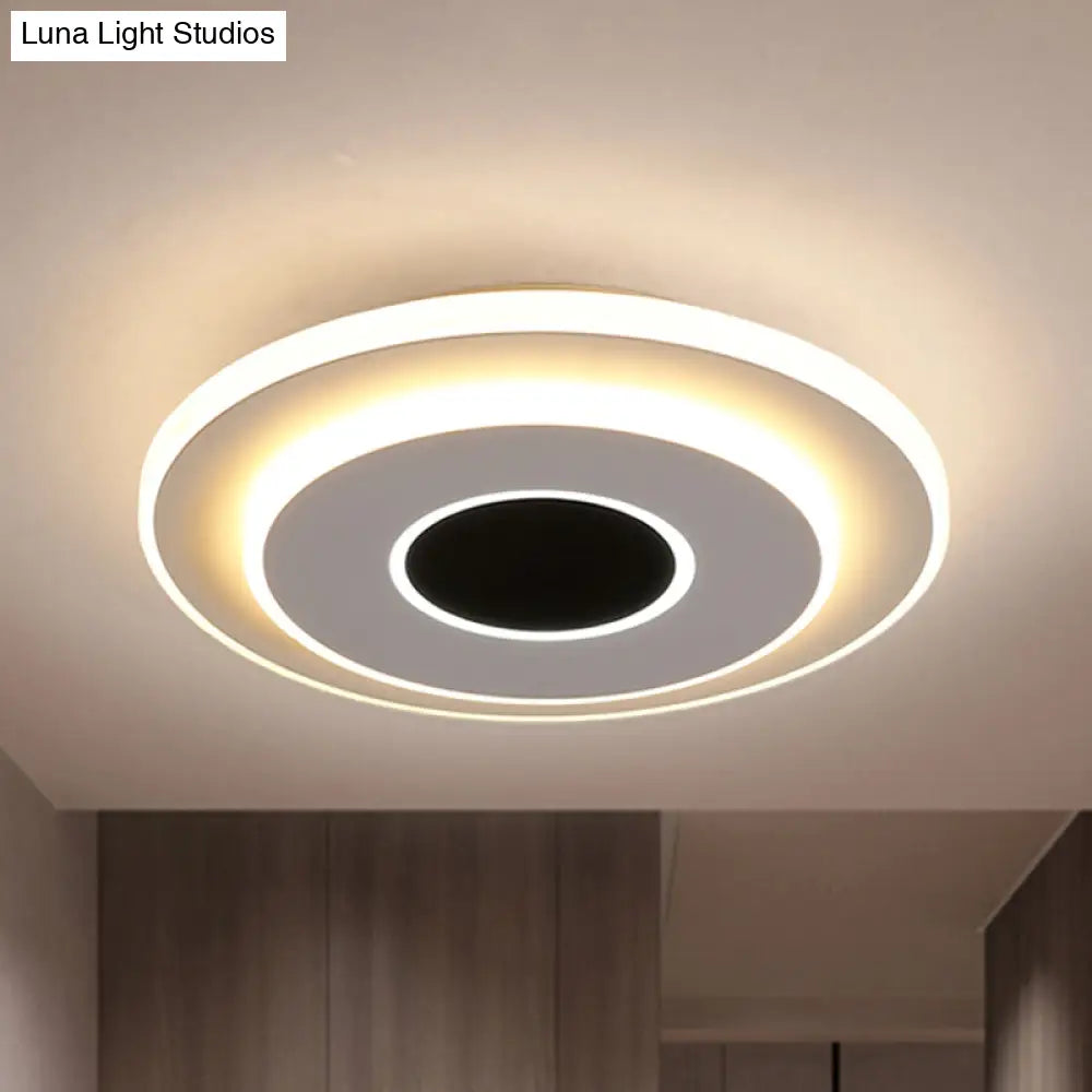 Led Mini Flush Ceiling Light - Modernist Black And White Lamp With Acrylic Shade In Warm/White
