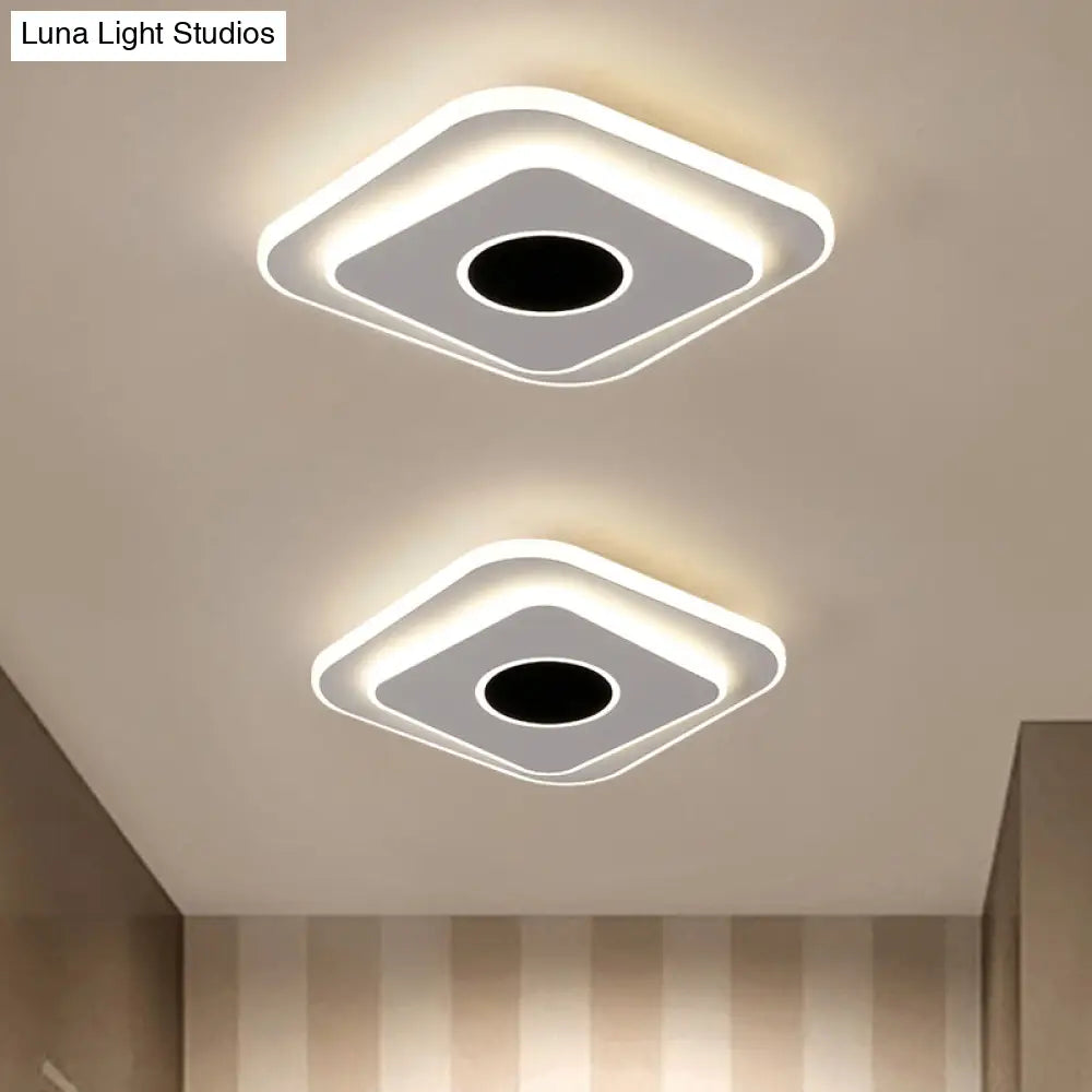 Led Mini Flush Ceiling Light - Modernist Black And White Lamp With Acrylic Shade In Warm/White