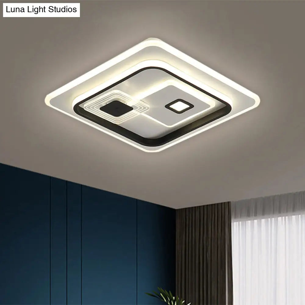 Led Minimalist Black Flush Mount Ceiling Lamp With Metal Rectangle Shade Warm/White Light Options