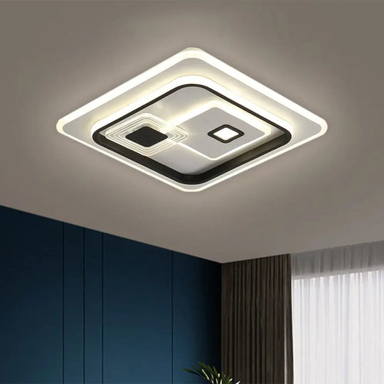 Led Minimalist Black Flush Mount Ceiling Lamp With Metal Rectangle Shade Warm/White Light Options