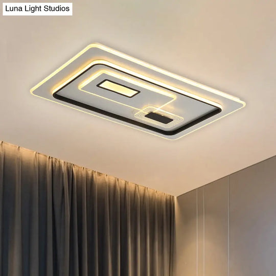 Led Minimalist Black Flush Mount Ceiling Lamp With Metal Rectangle Shade Warm/White Light Options