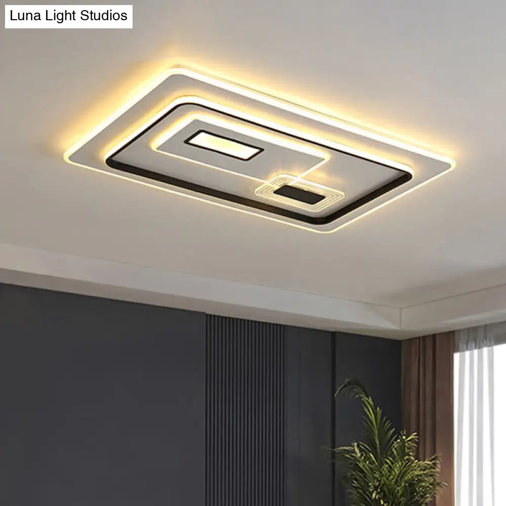 Led Minimalist Black Flush Mount Ceiling Lamp With Metal Rectangle Shade Warm/White Light Options