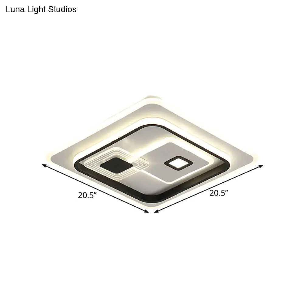 Led Minimalist Black Flush Mount Ceiling Lamp With Metal Rectangle Shade Warm/White Light Options