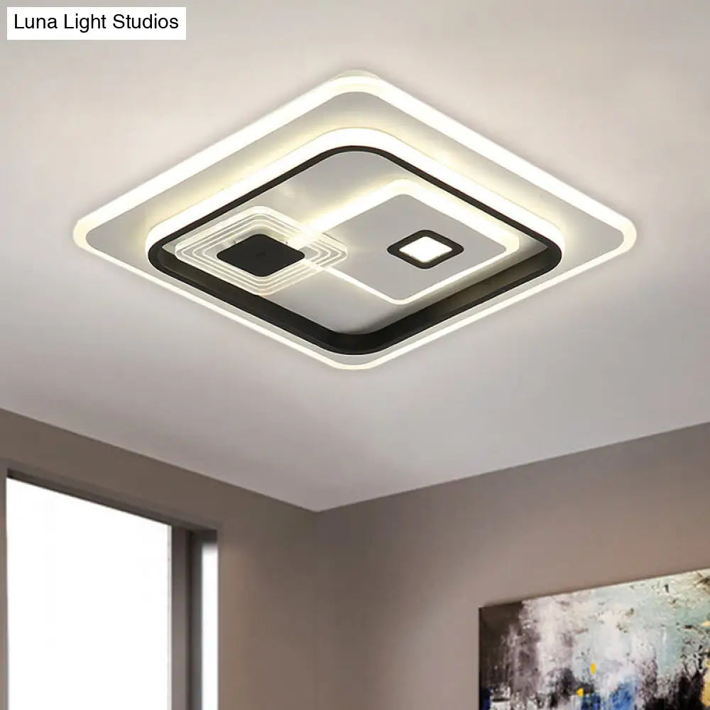 Led Minimalist Black Flush Mount Ceiling Lamp With Metal Rectangle Shade Warm/White Light Options