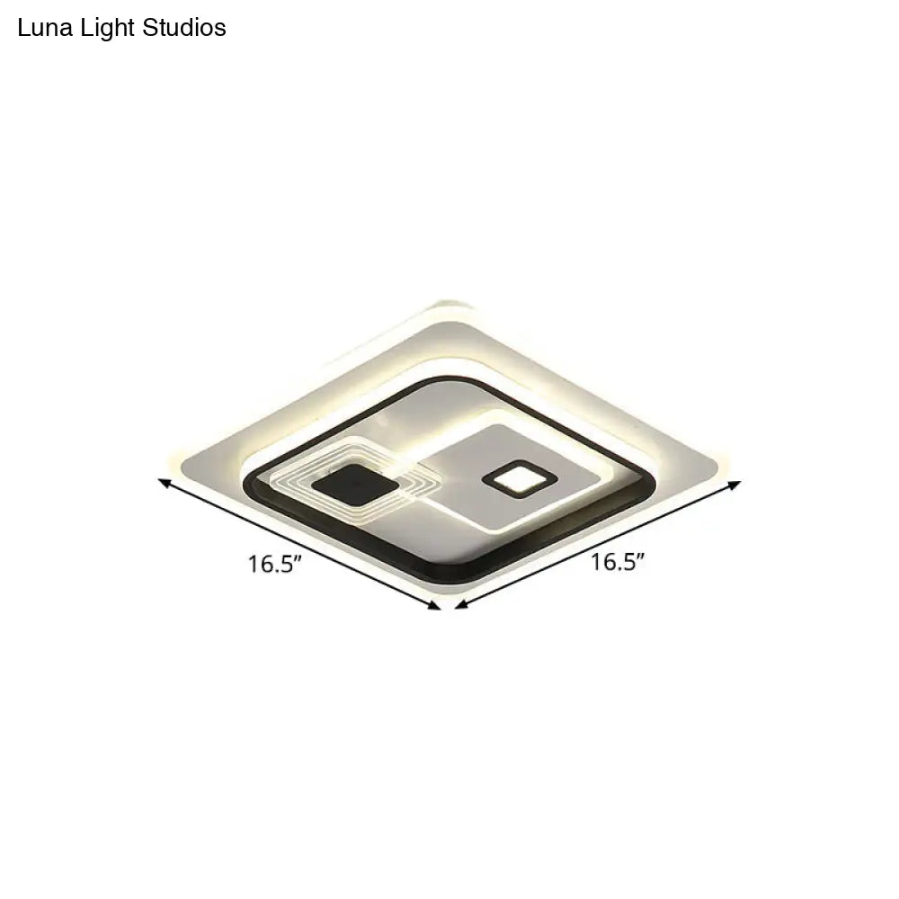 Led Minimalist Black Flush Mount Ceiling Lamp With Metal Rectangle Shade Warm/White Light Options