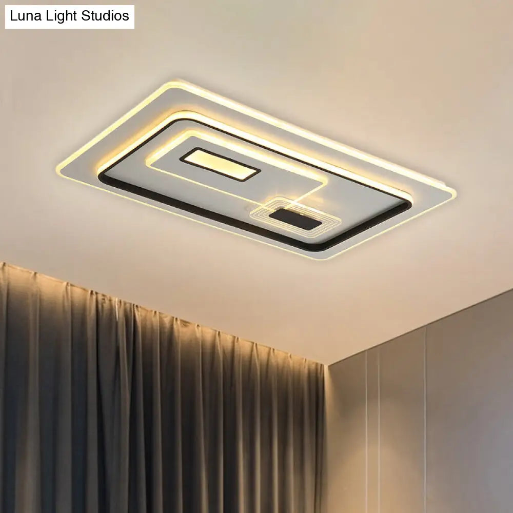 Led Minimalist Black Flush Mount Ceiling Lamp With Metal Rectangle Shade Warm/White Light Options