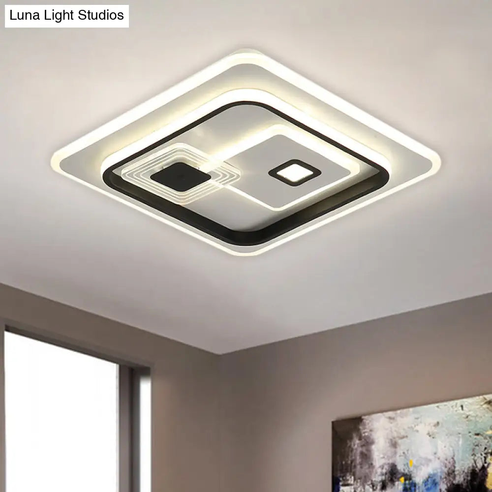 Led Minimalist Black Flush Mount Ceiling Lamp With Metal Rectangle Shade Warm/White Light Options