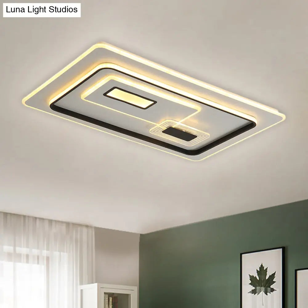 Led Minimalist Black Flush Mount Ceiling Lamp With Metal Rectangle Shade Warm/White Light Options