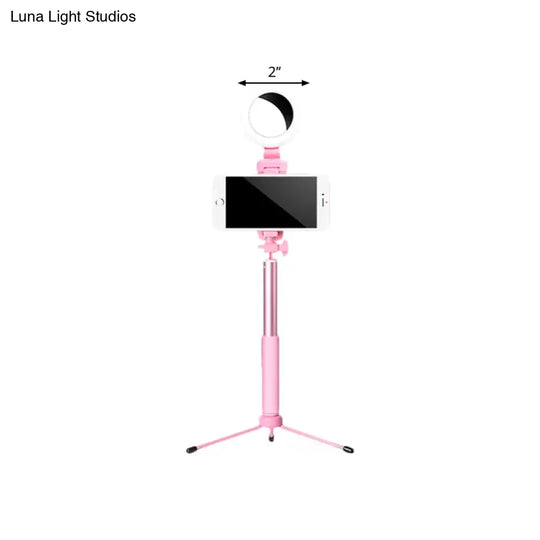 Led Mirror Light With Metallic Shade & Mobile Holder - Modern Pink Circle Design