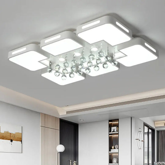 Led Modern Chrome Flush Mount Ceiling Lamp With Crystal Orbs Shade In White Light /