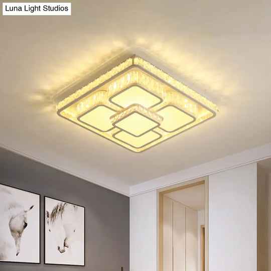 Led Modern Chrome Flush Mount Ceiling Light With Square Crystal Shade