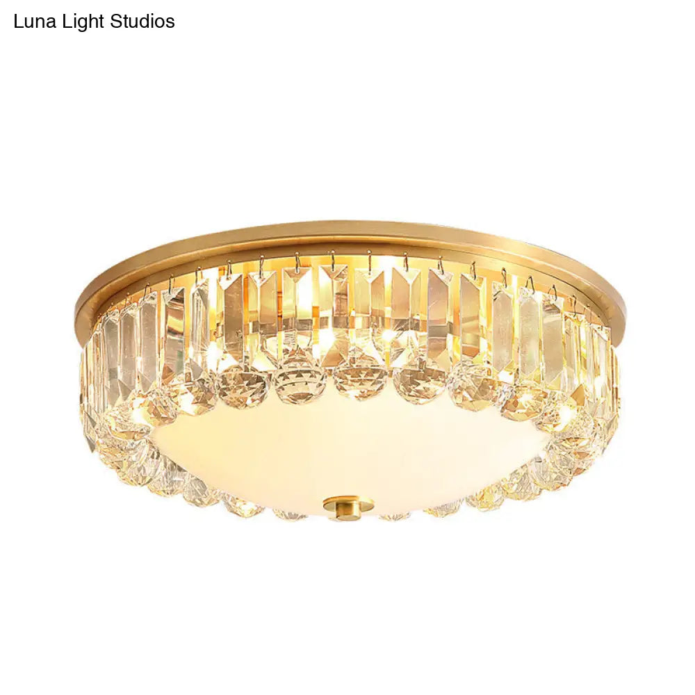 Led Modern Crystal Flush Mount Ceiling Light In Gold Ideal For Bedroom