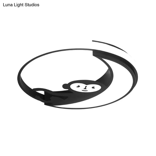 Led Monkey Cartoon Style Flush Mount Lamp - Black/White Metal Ceiling Lighting Fixture