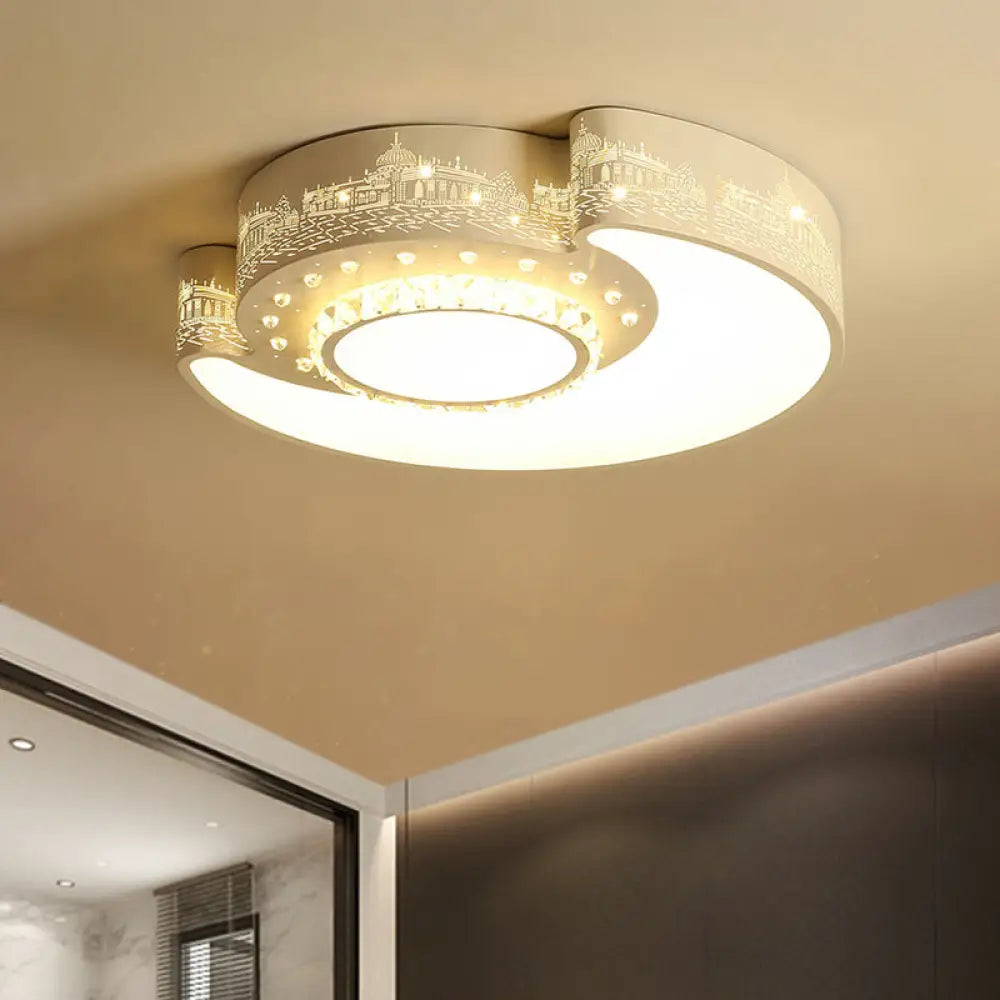Led Moon Ceiling Light With Crystal Shade - Minimalist Design White