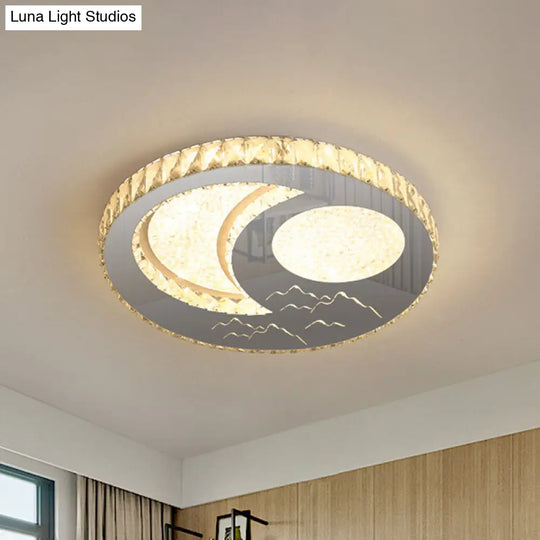 Led Moon/Star Cut Crystal Flush Light Fixture - Contemporary Ceiling Mount For Bedrooms Nickel /