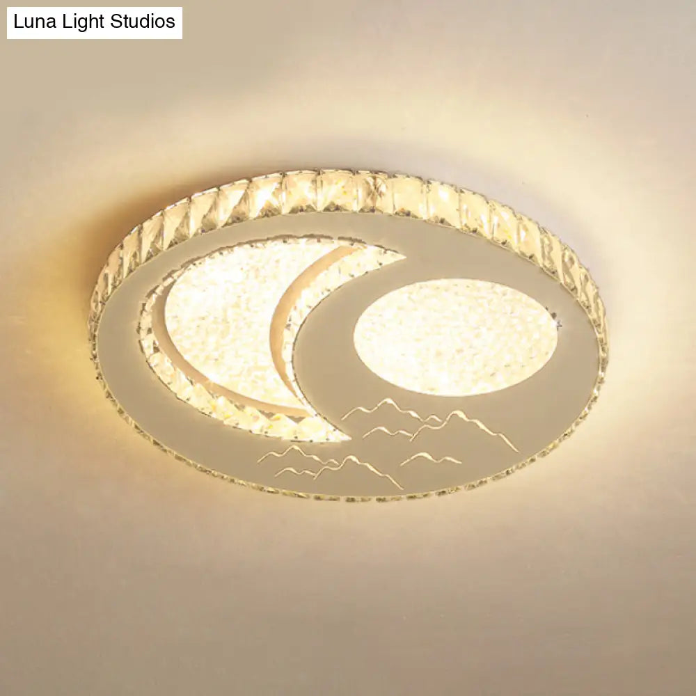 Led Moon/Star Cut Crystal Flush Light Fixture - Contemporary Ceiling Mount For Bedrooms