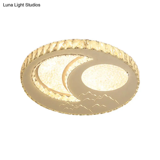 Led Moon/Star Cut Crystal Flush Light Fixture - Contemporary Ceiling Mount For Bedrooms