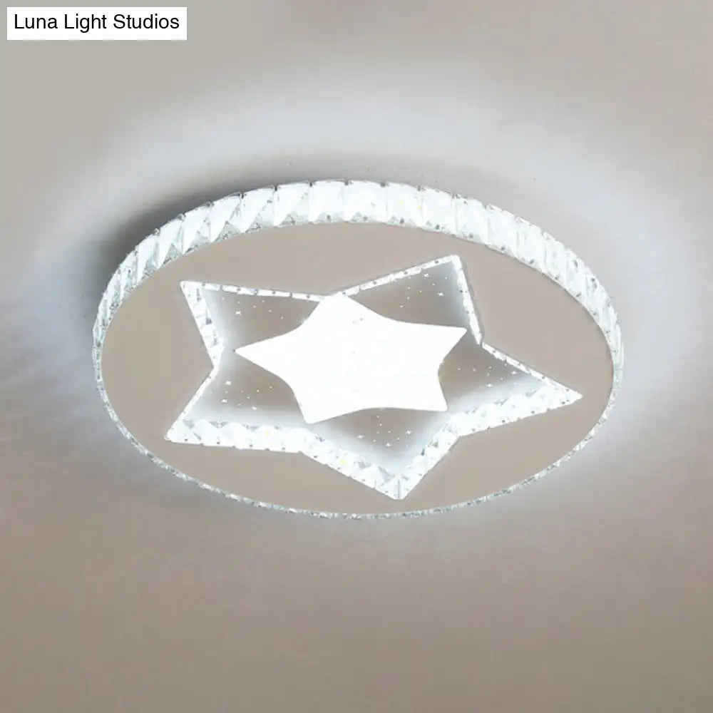 Led Moon/Star Cut Crystal Flush Light Fixture - Contemporary Ceiling Mount For Bedrooms