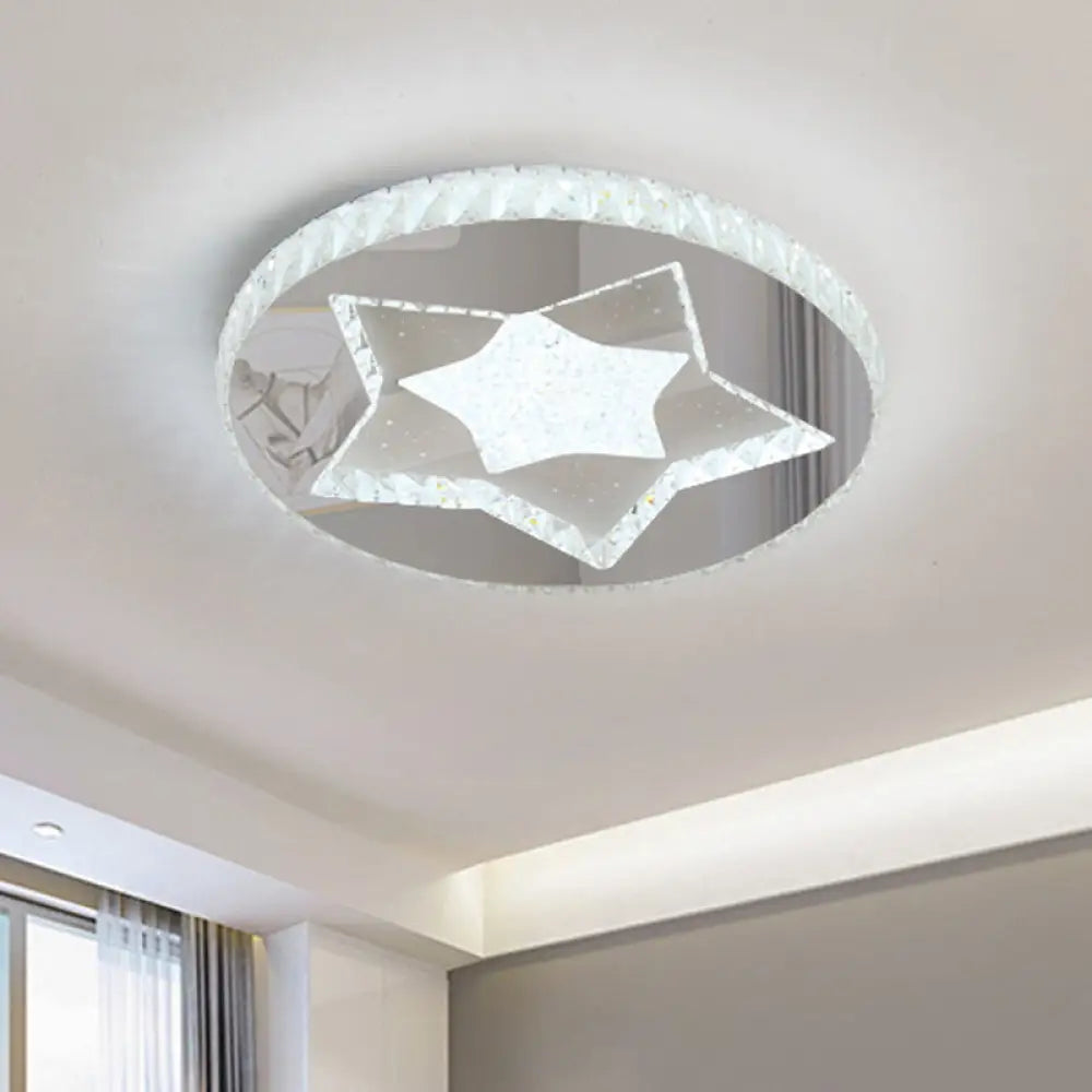 Led Moon/Star Cut Crystal Flush Light Fixture - Contemporary Ceiling Mount For Bedrooms Nickel /