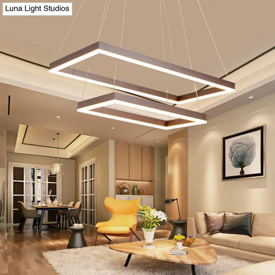 Led Multi-Layer Acrylic Bedroom Chandelier - Minimalist Suspension Pendant In Coffee With