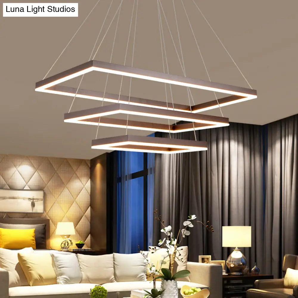 Led Multi-Layer Acrylic Bedroom Chandelier - Minimalist Suspension Pendant In Coffee With