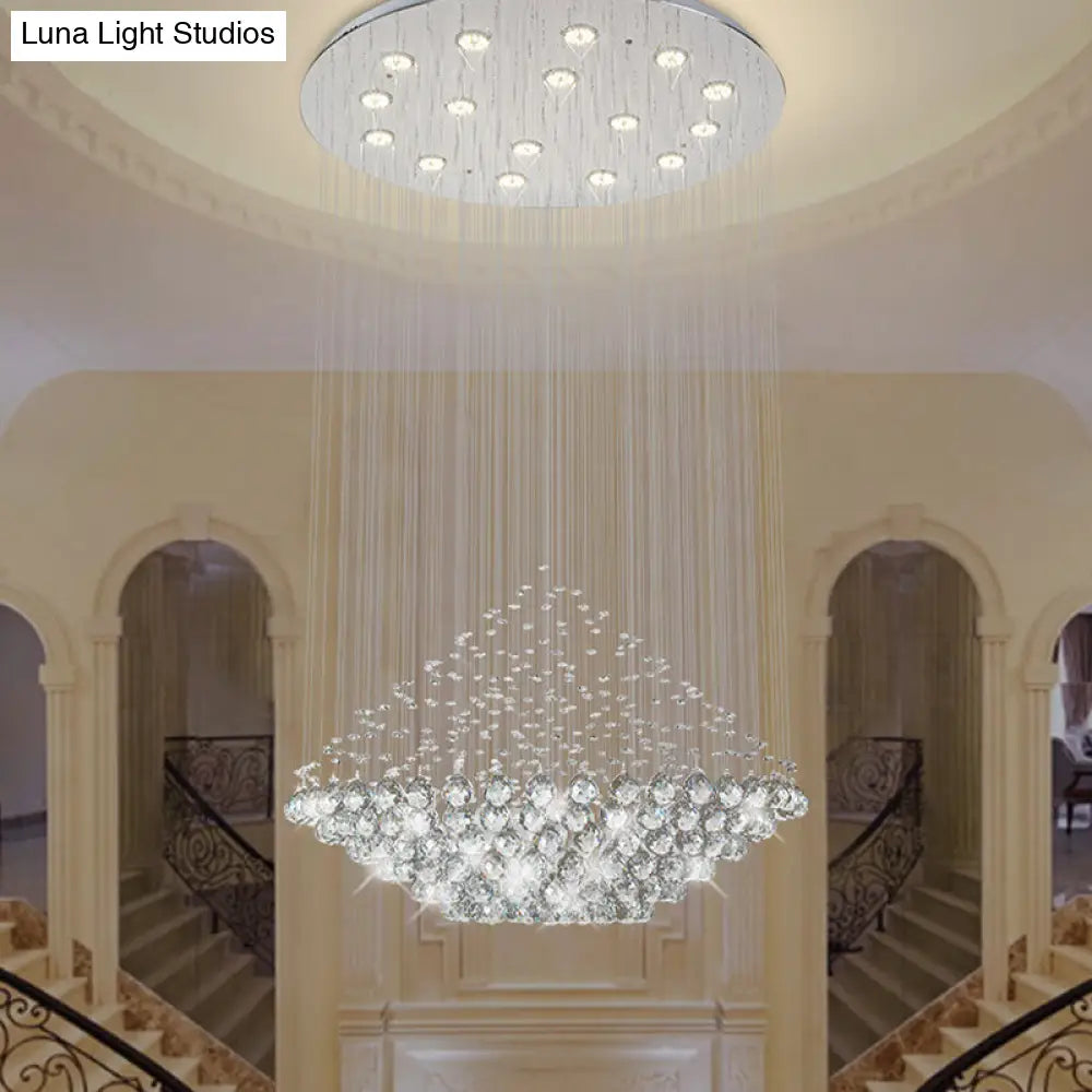 Led Multi Pendant Chrome Crystal Orb Light - Modern Stylish Diamond Shaped Ceiling Hanging Fixture