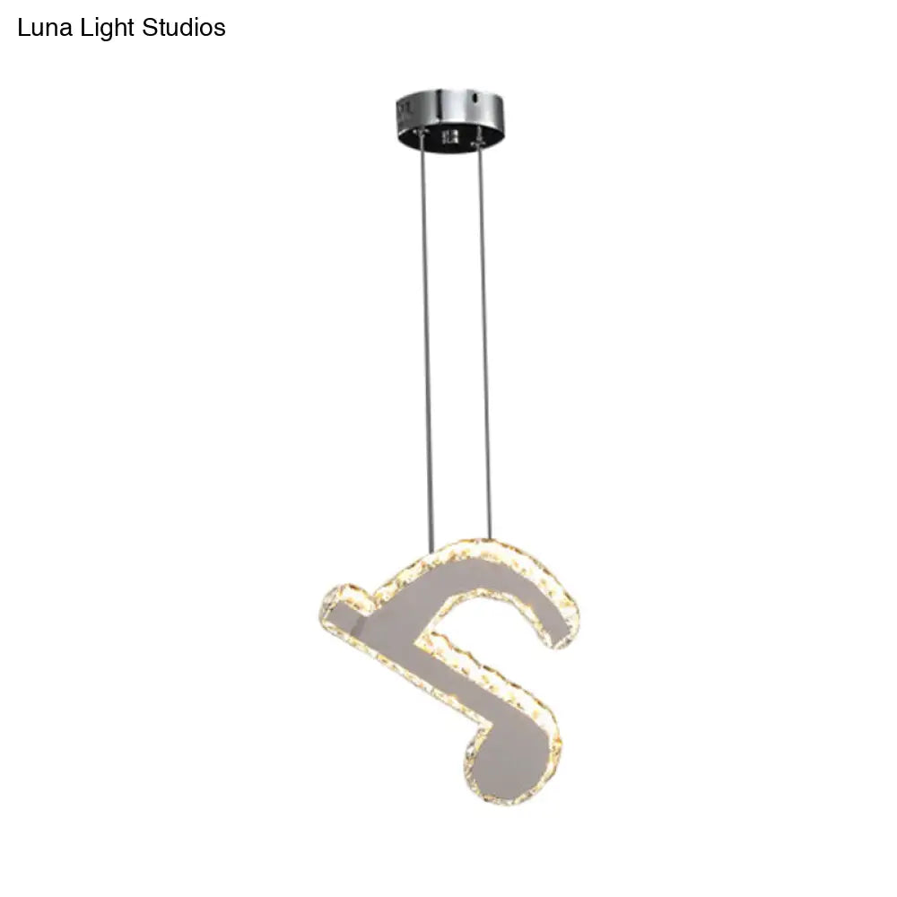 Led Music Note Pendant Light - Contemporary Stainless-Steel Clear Cut Crystal Mini Hanging Lamp