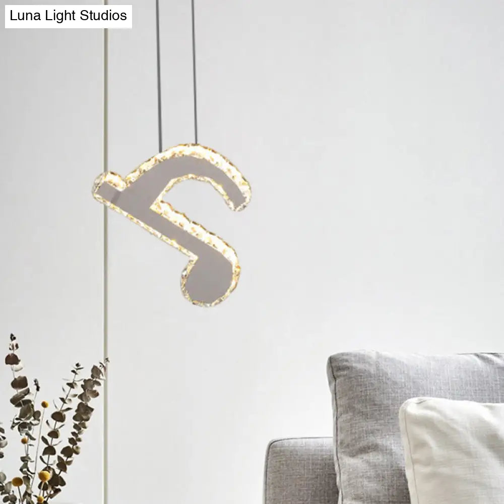 Led Music Note Pendant Light - Contemporary Stainless-Steel Clear Cut Crystal Mini Hanging Lamp