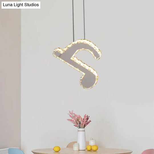 Led Music Note Pendant Light - Contemporary Stainless-Steel Clear Cut Crystal Mini Hanging Lamp