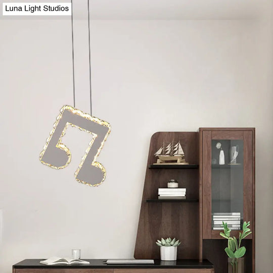 Led Music Note Pendant Light - Contemporary Stainless-Steel Clear Cut Crystal Mini Hanging Lamp