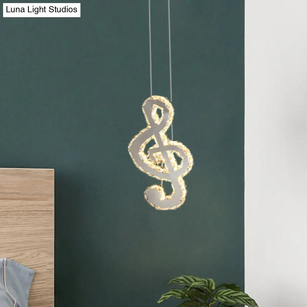 Musical Note Led Pendant Light - Stylish Stainless Steel Crystal Mini Lamp