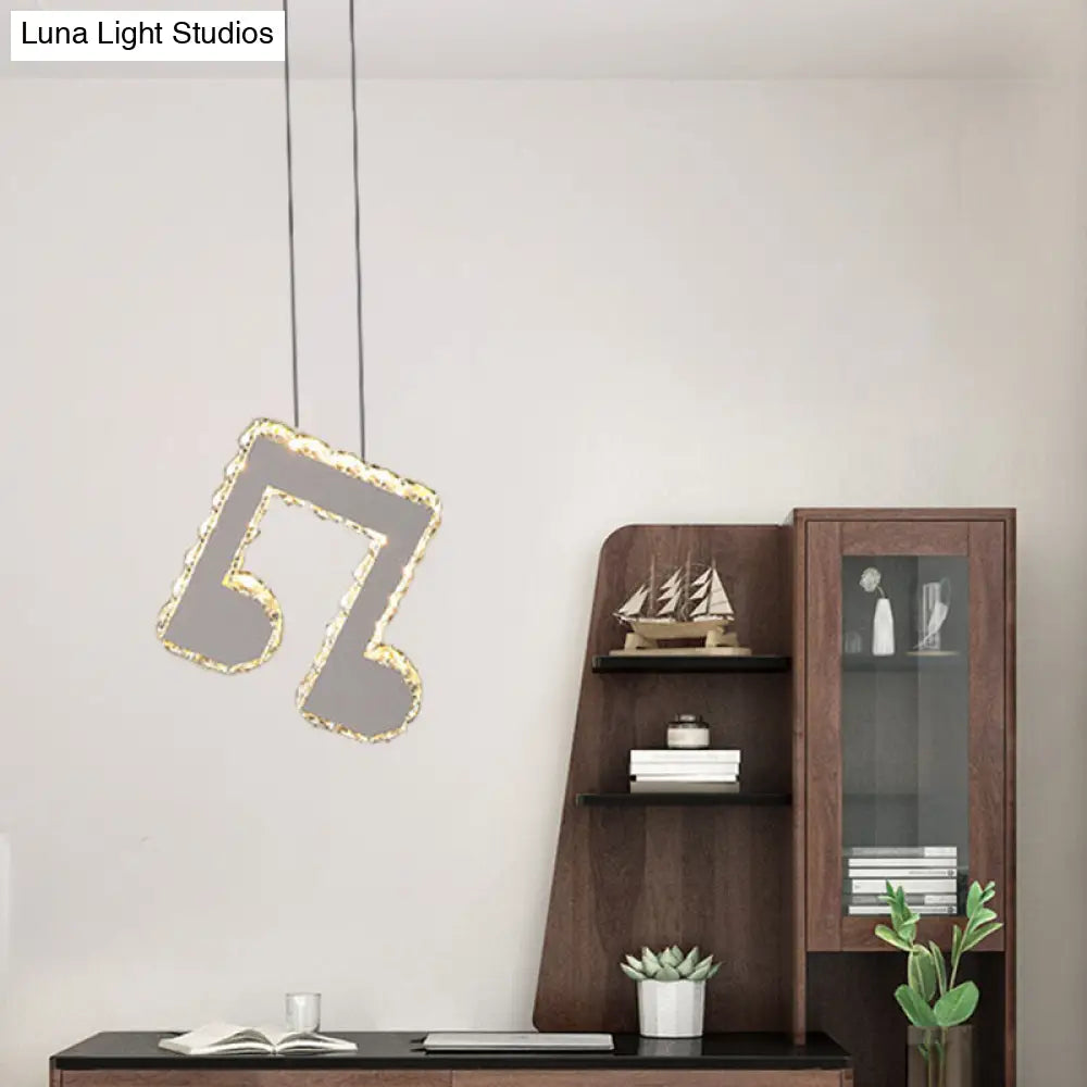 Musical Note Led Pendant Light - Stylish Stainless Steel Crystal Mini Lamp