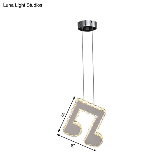 Led Music Note Pendant Light - Contemporary Stainless-Steel Clear Cut Crystal Mini Hanging Lamp