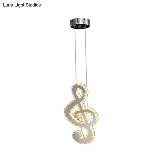 Led Music Note Pendant Light - Contemporary Stainless-Steel Clear Cut Crystal Mini Hanging Lamp